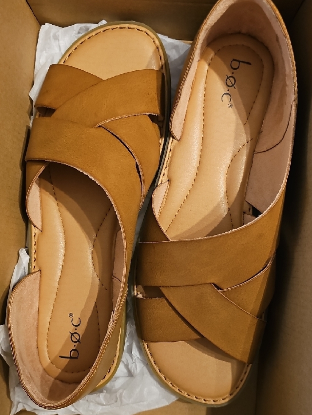 b.o.c. Women's Cognac Crisscross Open-Toe Sandals - Picture 2 of 4